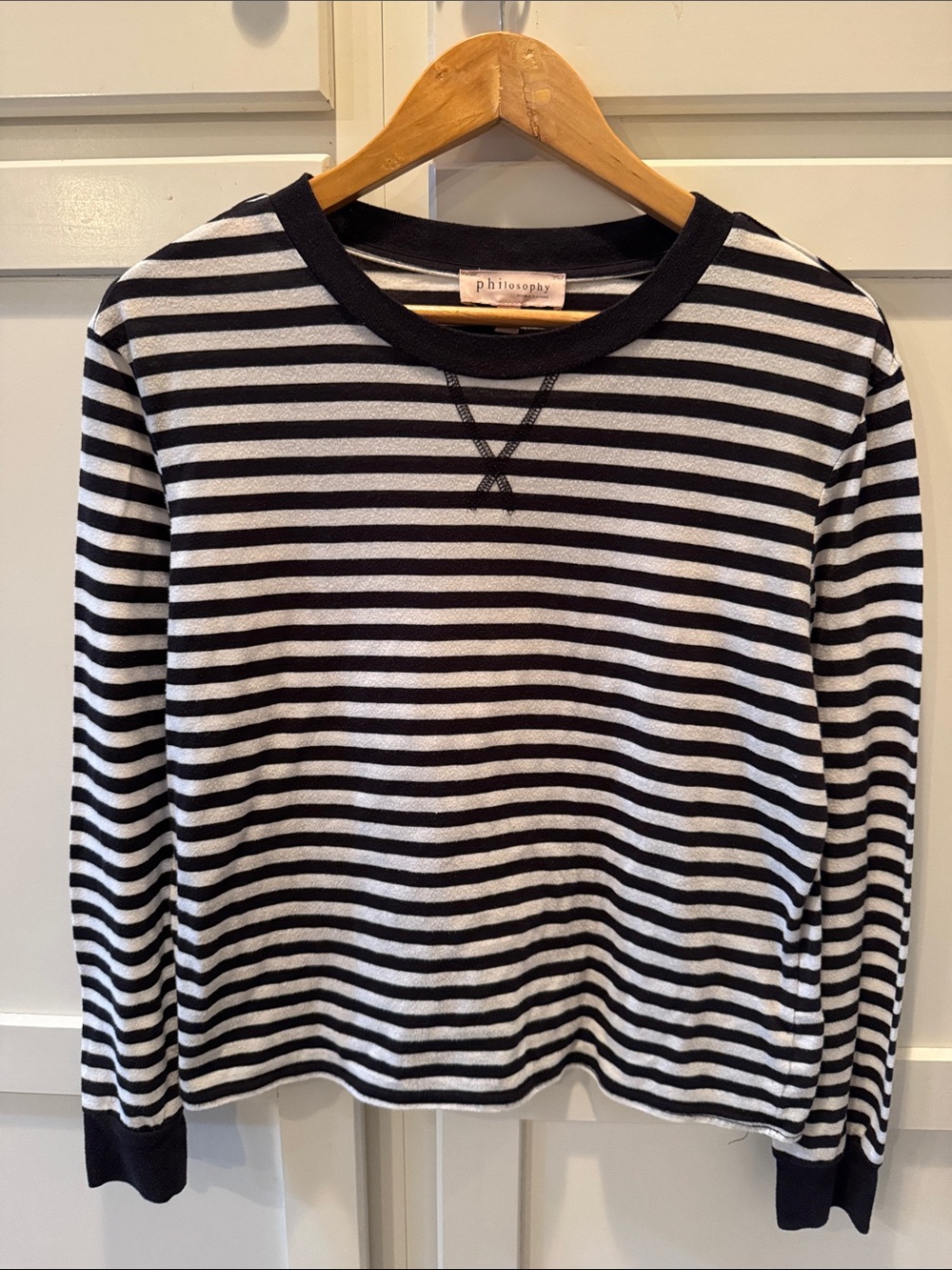 Philosophy Black and White Striped Long-Sleeve Tee